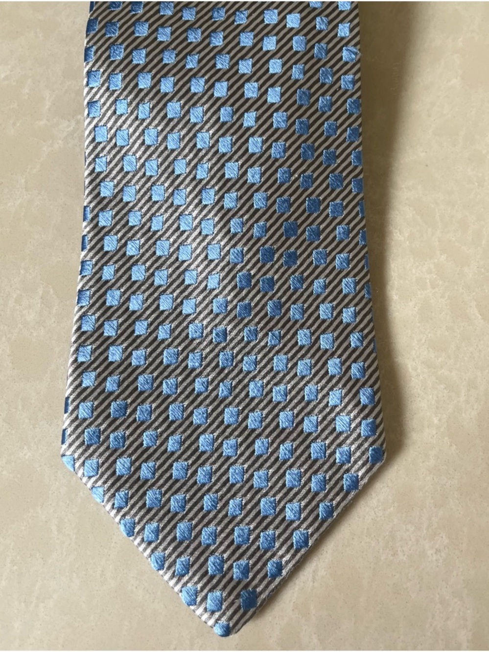 Charvet Paris Silk Tie Blue Geometric Pattern 3.75in Made in France